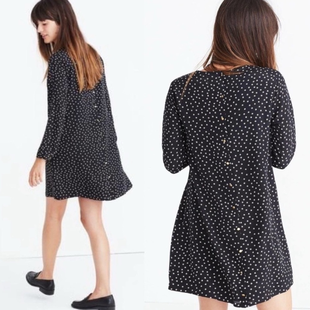 Madewell Star silk button back dress black XS